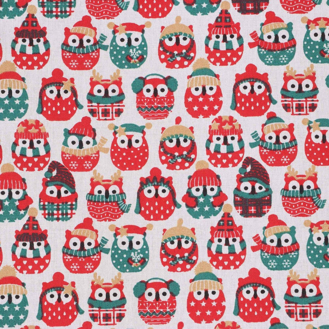 Christmas Comical Winter Owls Fabric 100% Cotton