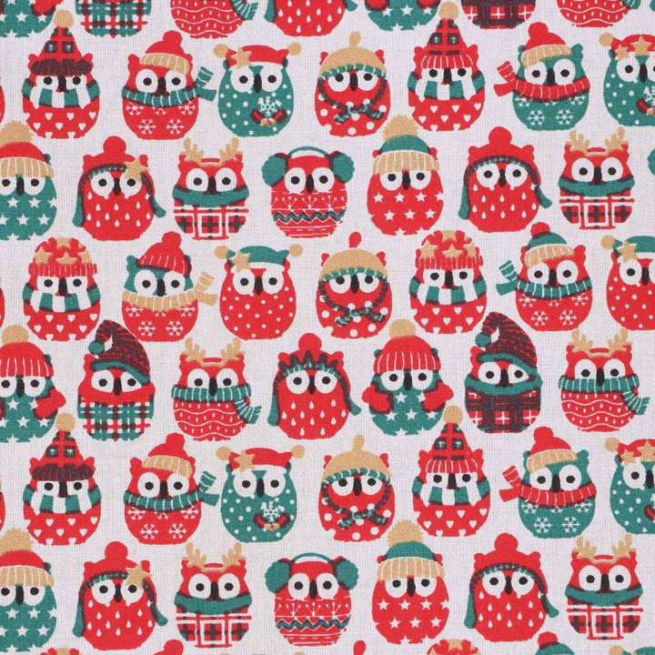 Christmas Comical Winter Owls Fabric 100% Cotton