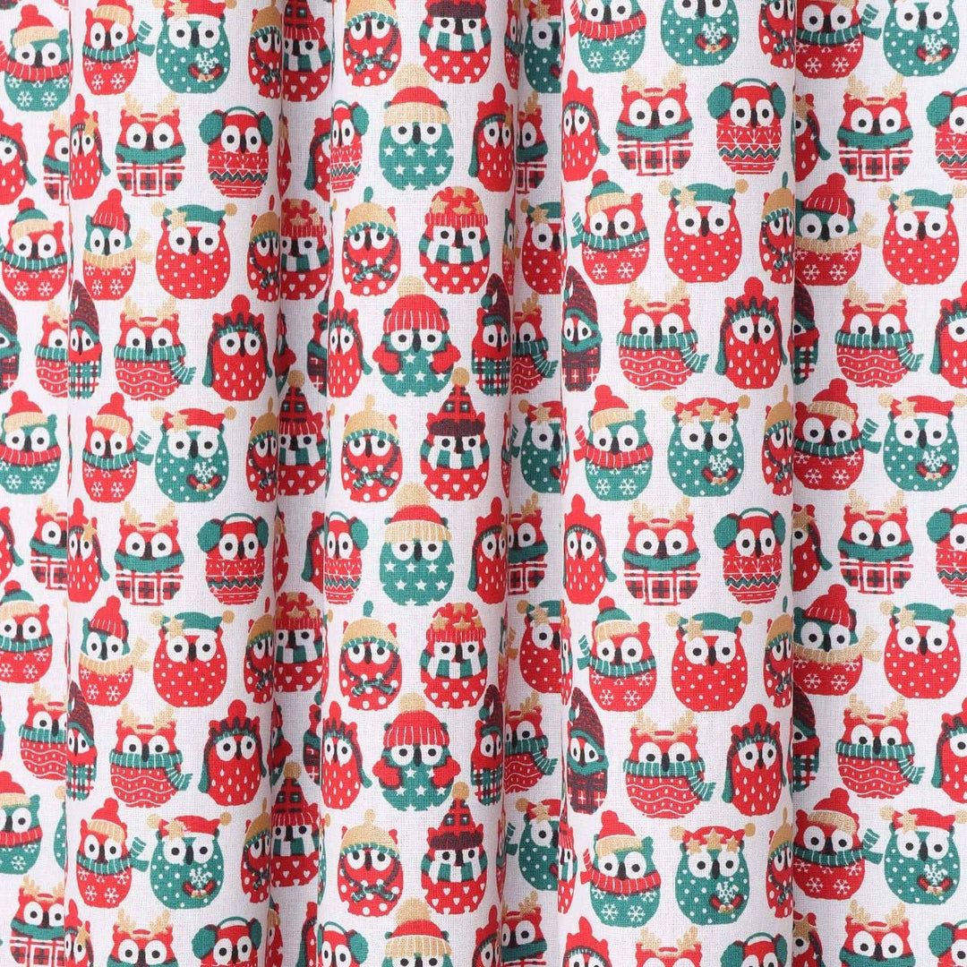 Christmas Comical Winter Owls Fabric 100% Cotton