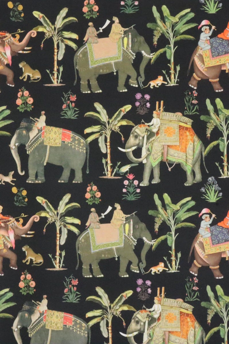 Indian Elephants Black 140cm Fabric