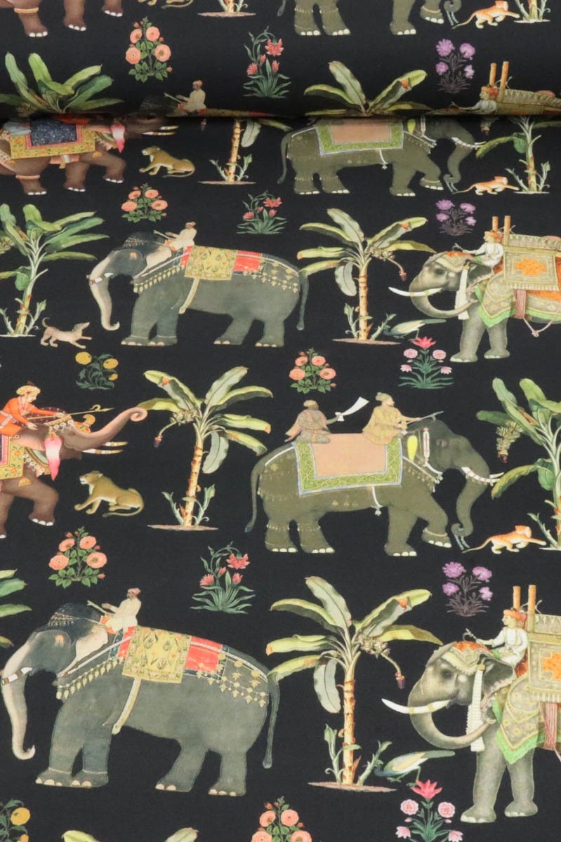 Indian Elephants Black 140cm Fabric