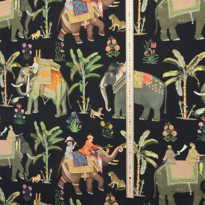 Indian Elephants Black 140cm Fabric