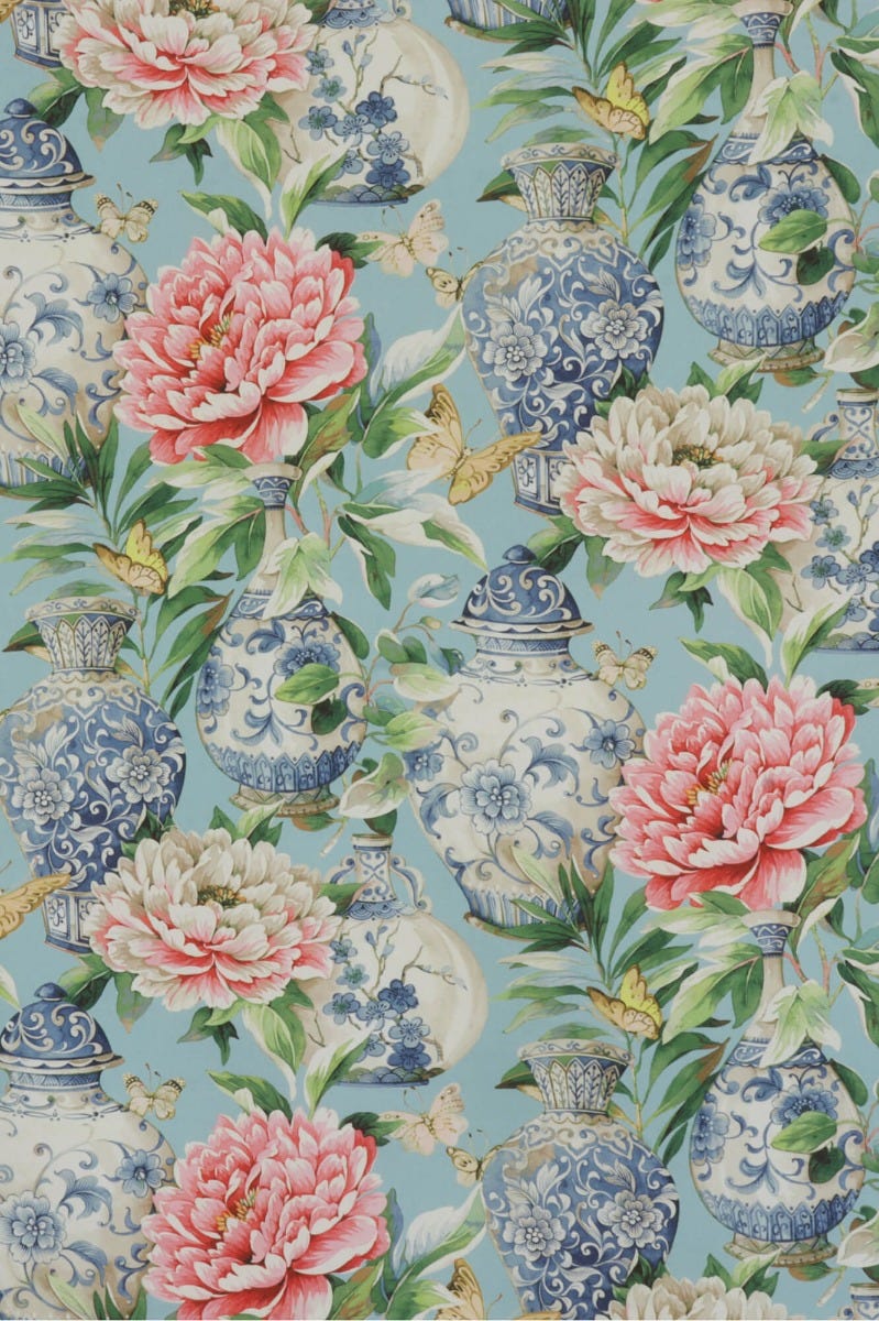 Dorchester Floral Aqua Fabric