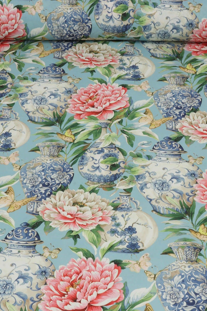 Dorchester Floral Aqua Fabric