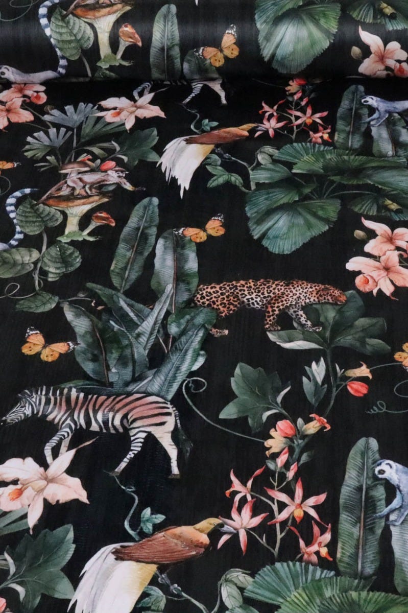 The Jungle Velvet Black Fabric