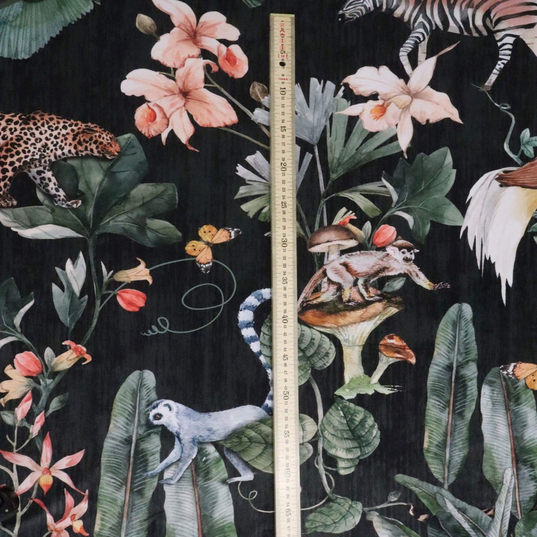 The Jungle Velvet Black Fabric