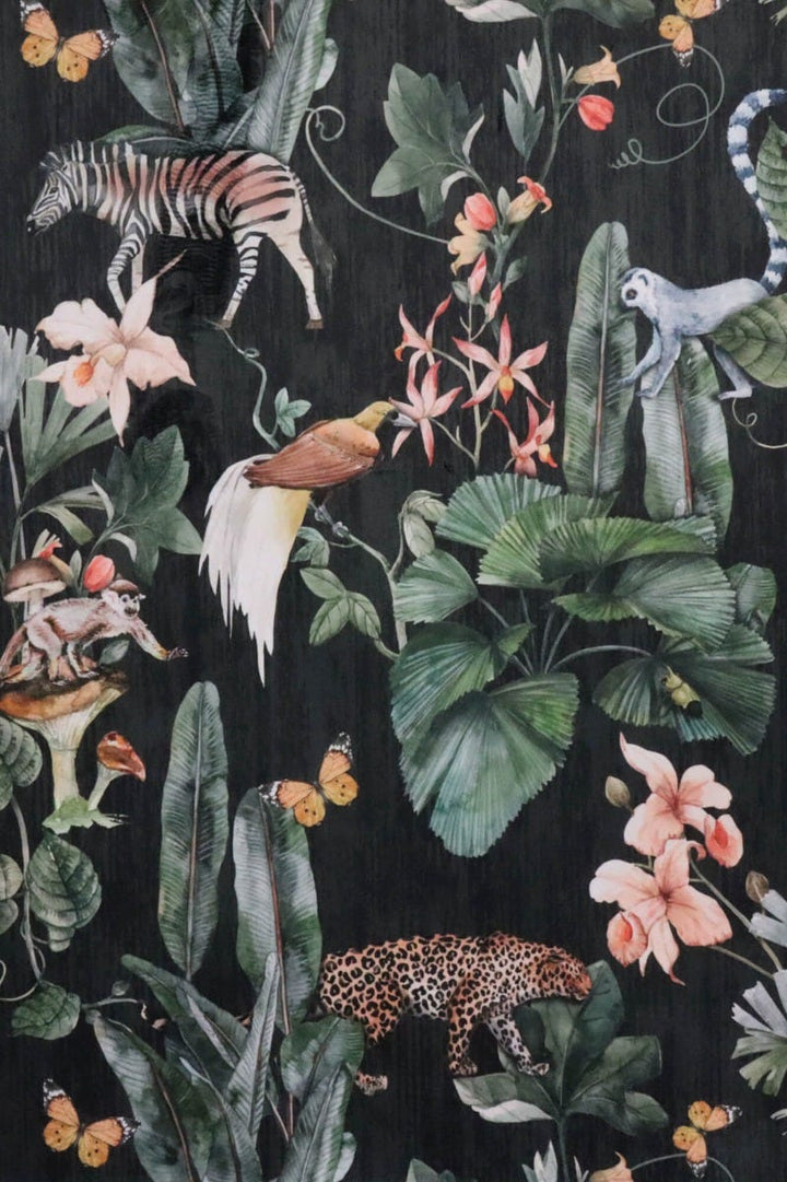 The Jungle Velvet Black Fabric