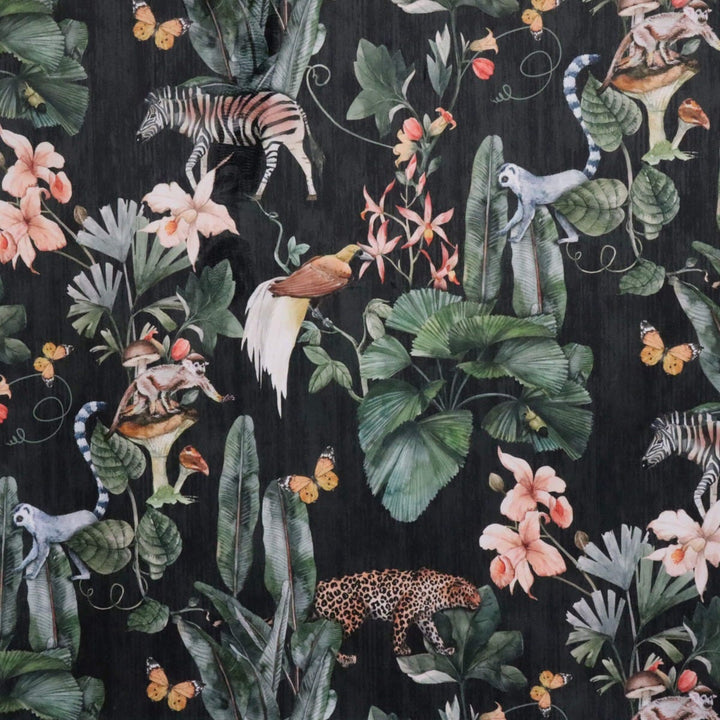 The Jungle Velvet Black Fabric