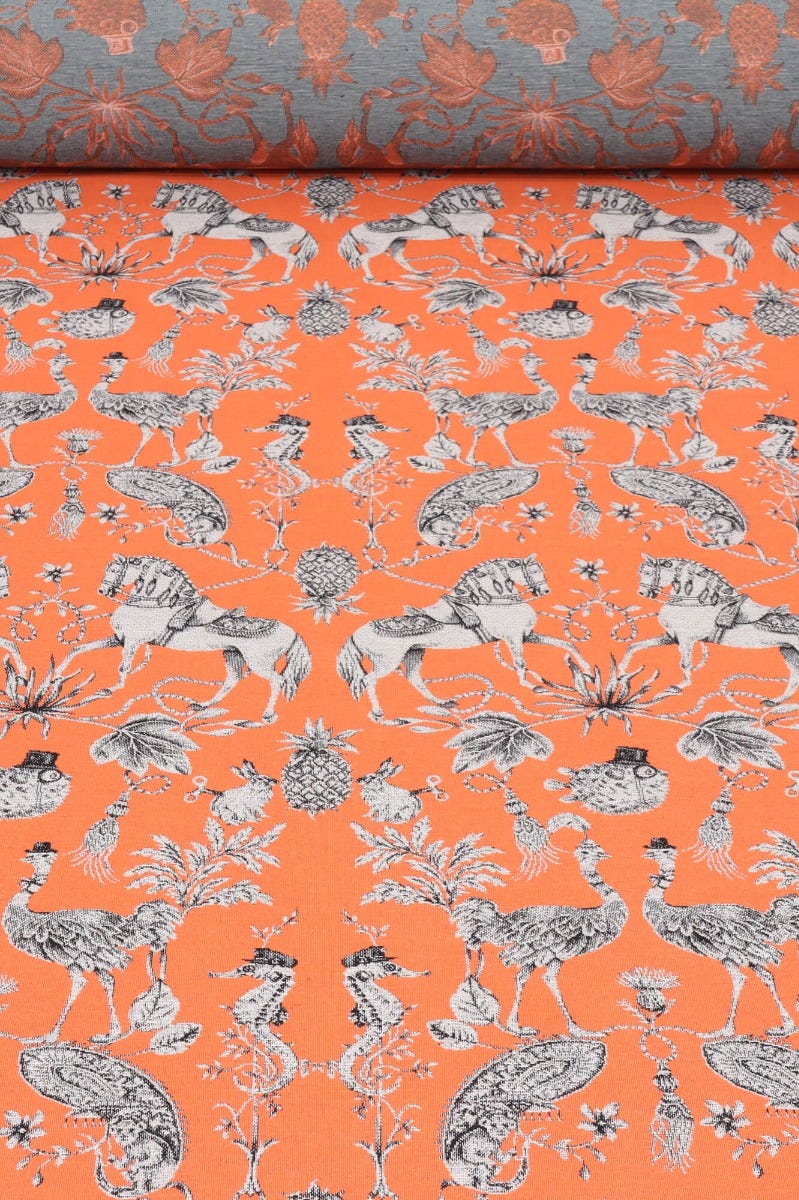 Curious Creatures Tapestry Orange Fabric