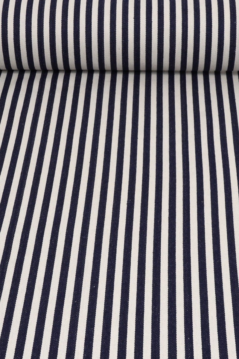 Lynmouth Navy Herringbone Stripe Fabric