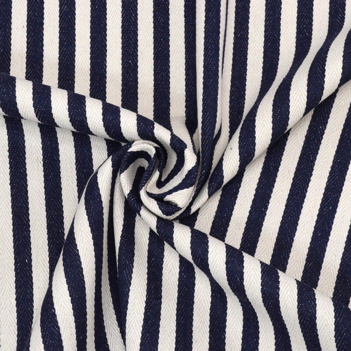 Lynmouth Navy Herringbone Stripe Fabric