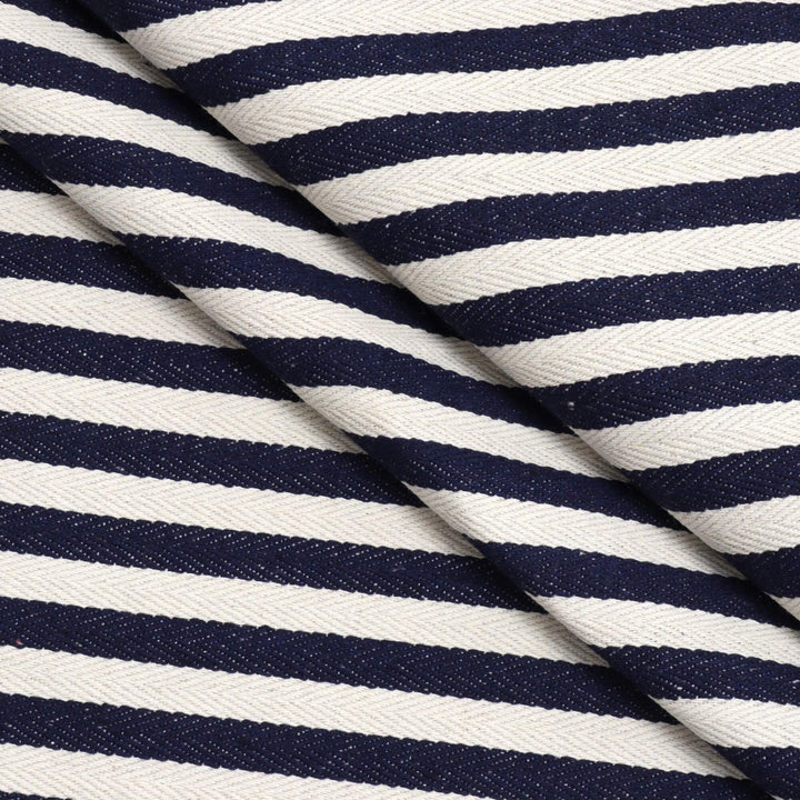 Lynmouth Navy Herringbone Stripe Fabric