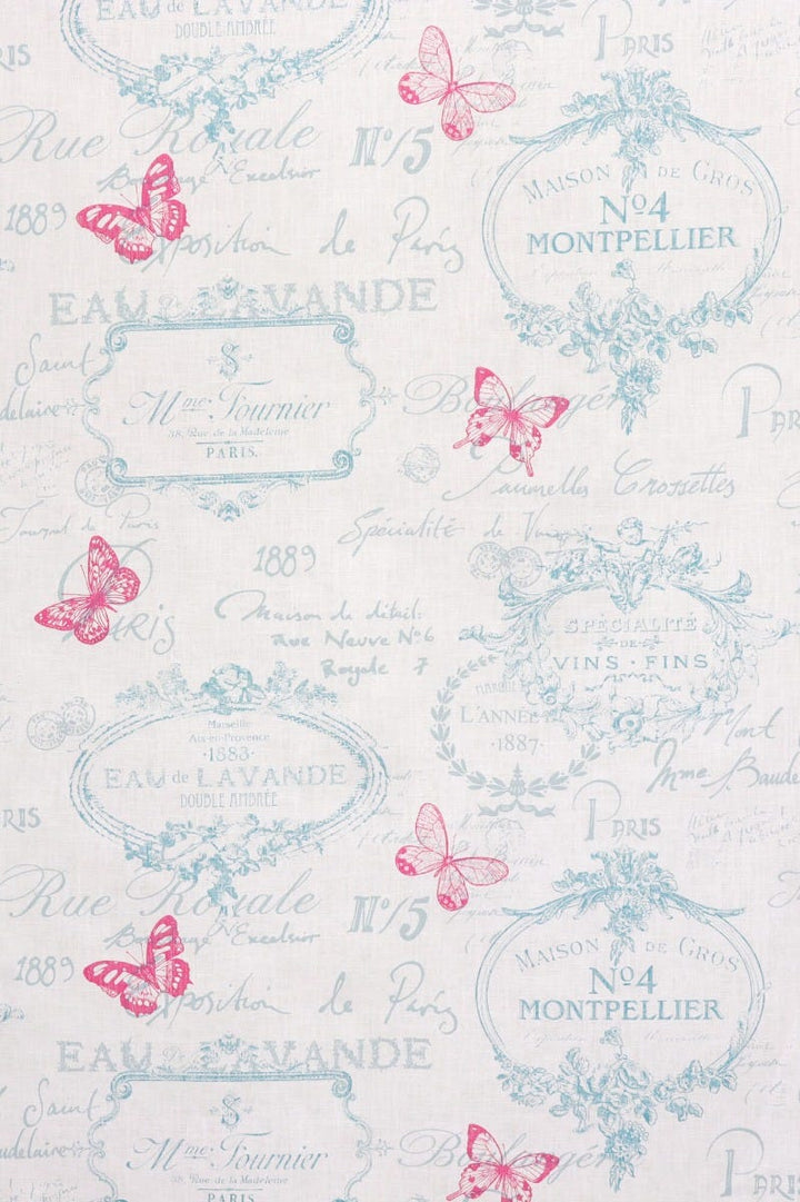 Paris Toile Linen Aqua Fabric