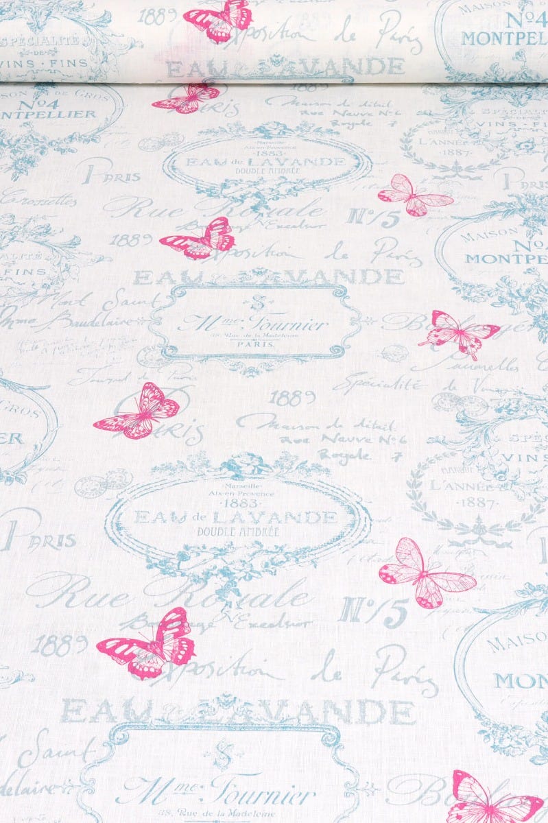 Clearance Paris Toile Linen Aqua Fabric