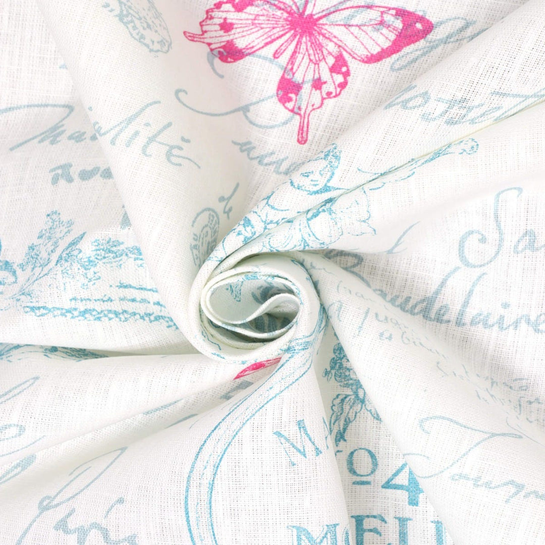 Paris Toile Linen Aqua Fabric