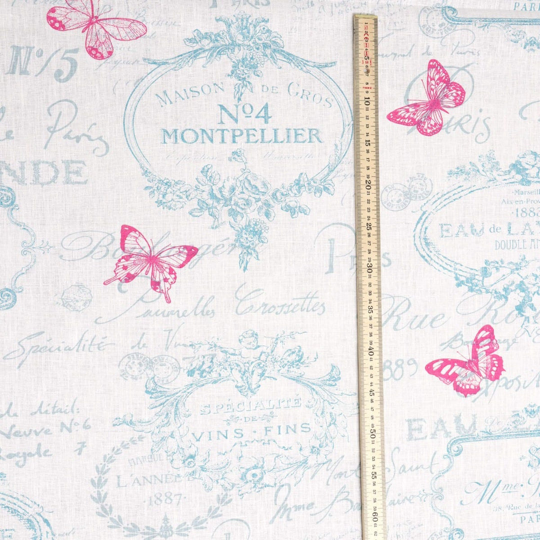 Paris Toile Linen Aqua Fabric