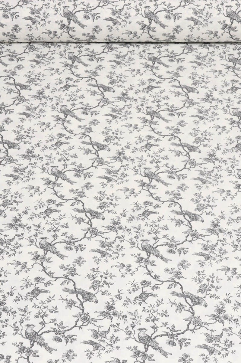 Isabelle Bird Toile Mini Charcoal Cotton Double Width Fabric