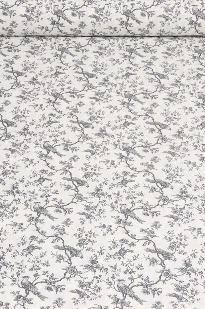 Isabelle Bird Toile Mini Charcoal Cotton Double Width Fabric