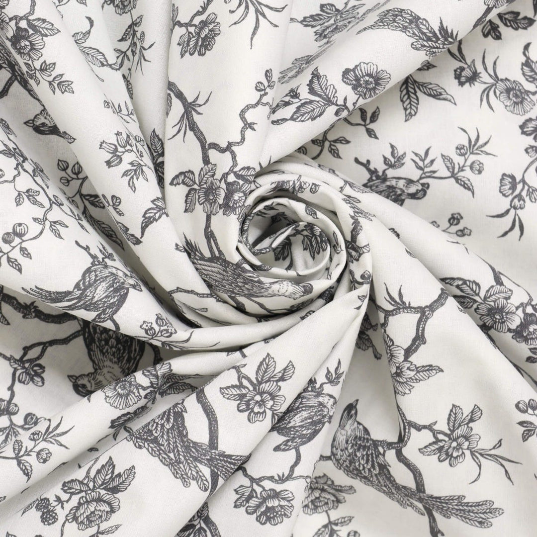 Isabelle Bird Toile Mini Charcoal Cotton Double Width Fabric