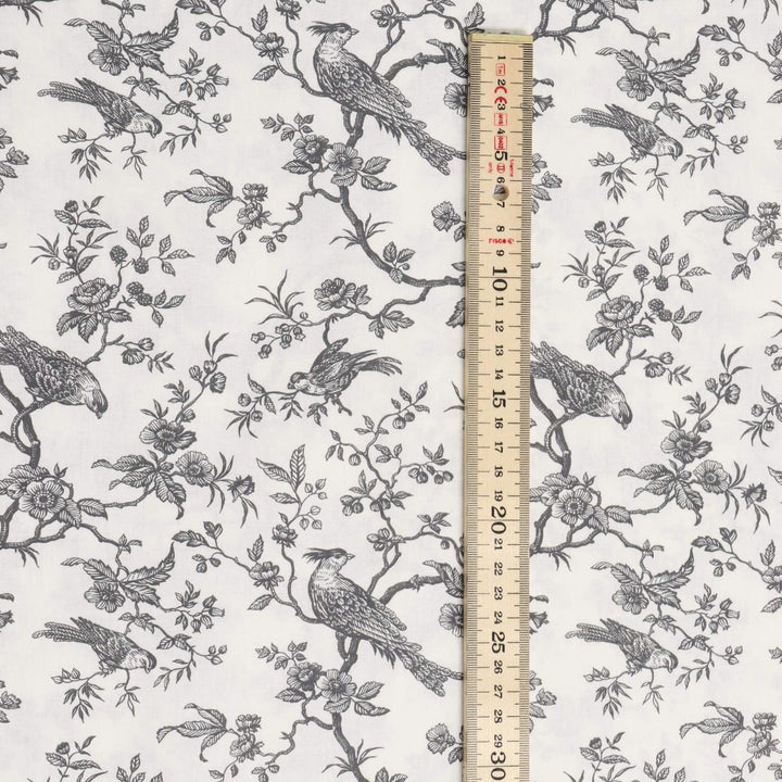 Isabelle Bird Toile Mini Charcoal Cotton Double Width Fabric