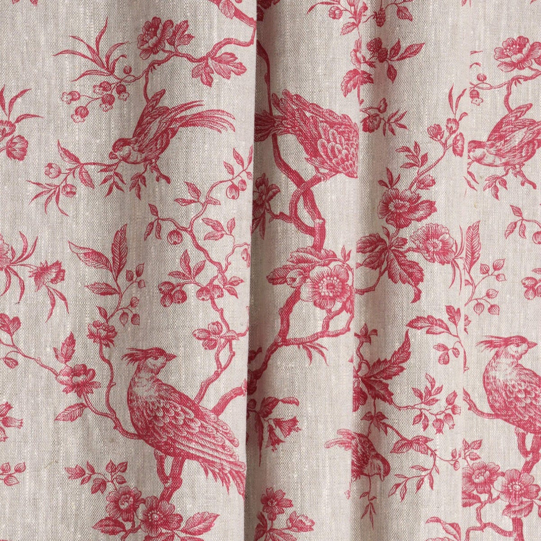 Isabelle Bird Raspberry Toile Linen Fabric