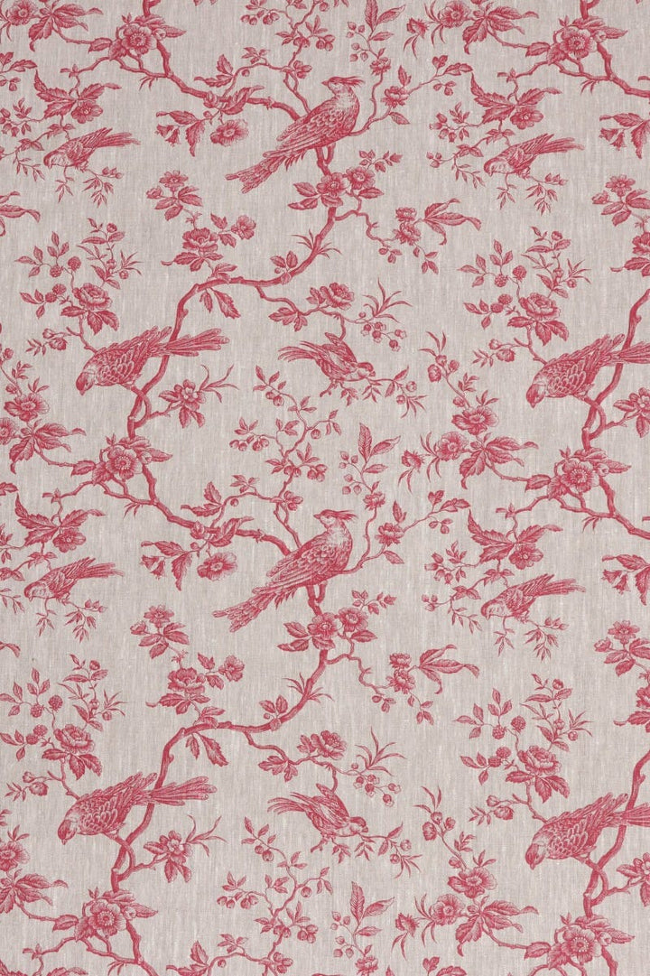 Isabelle Bird Raspberry Toile Linen Fabric