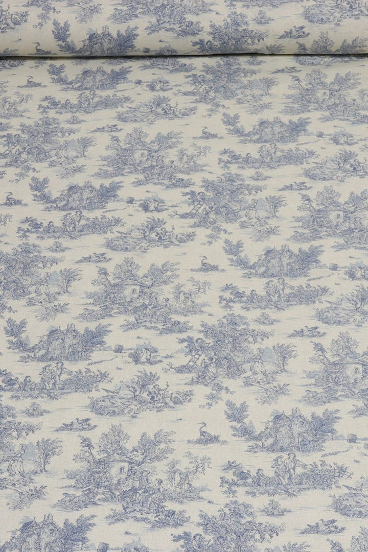 Mini French Toile De Jouy Blue (off white) 160cm Fabric