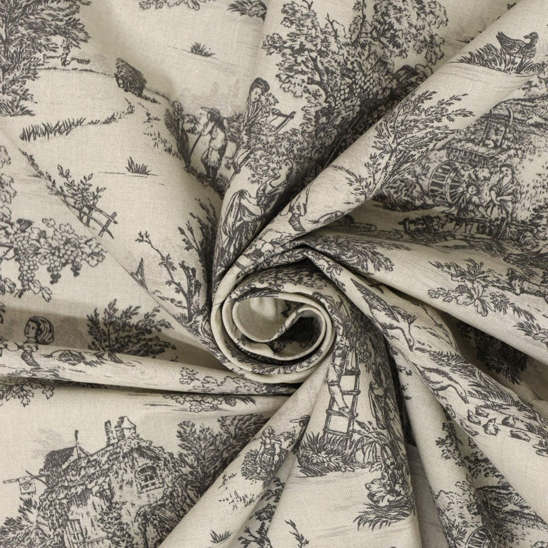 Mini French Toile De Jouy Charcoal 160cm Fabric