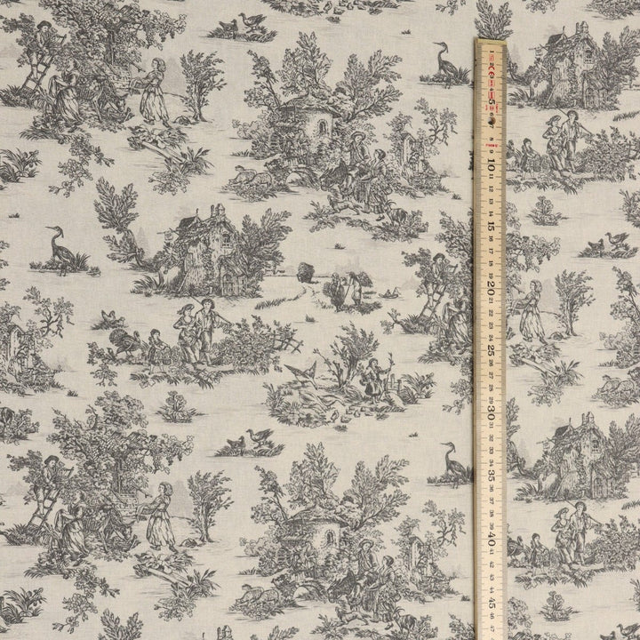 Mini French Toile De Jouy Charcoal 160cm Fabric