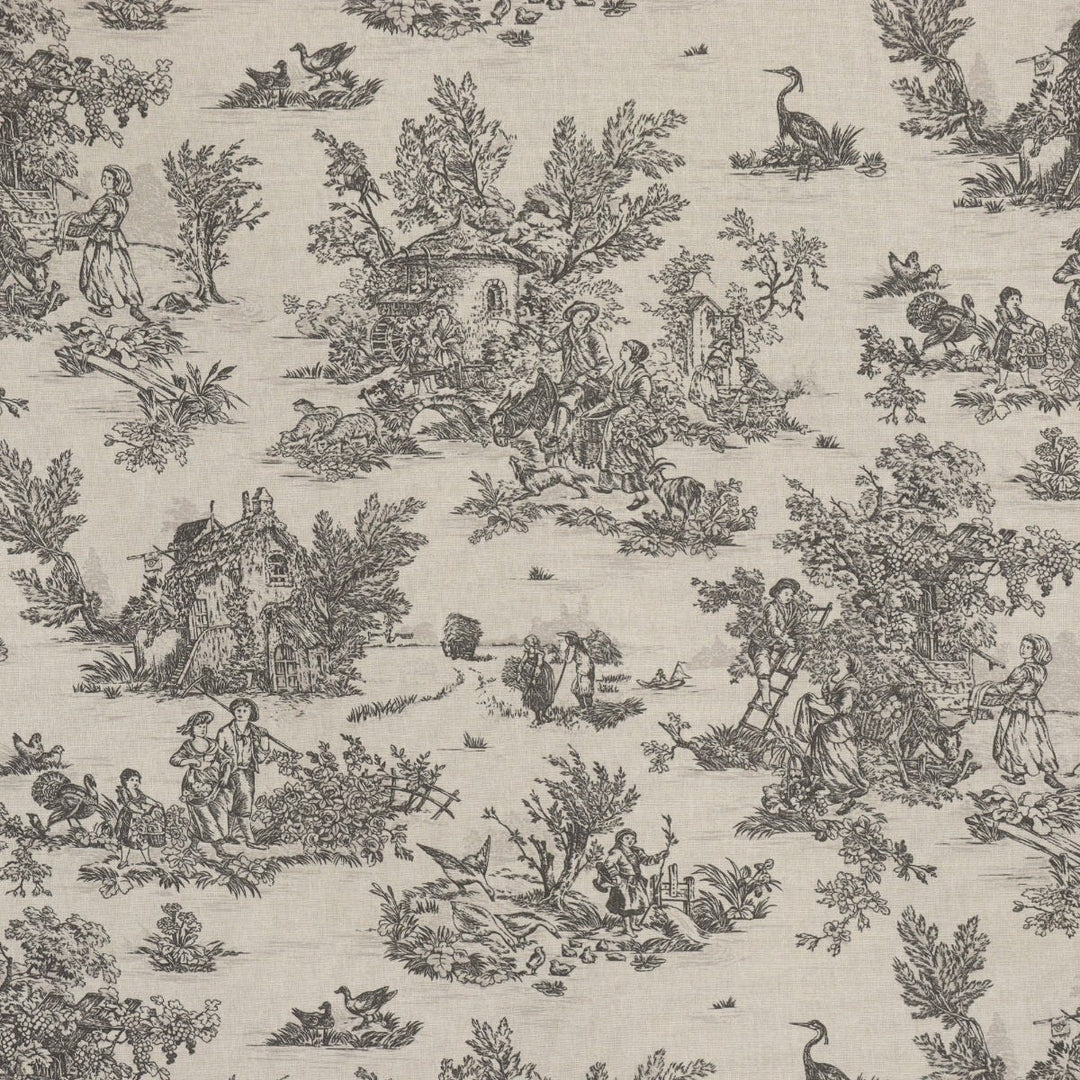 Mini French Toile De Jouy Charcoal 160cm Fabric