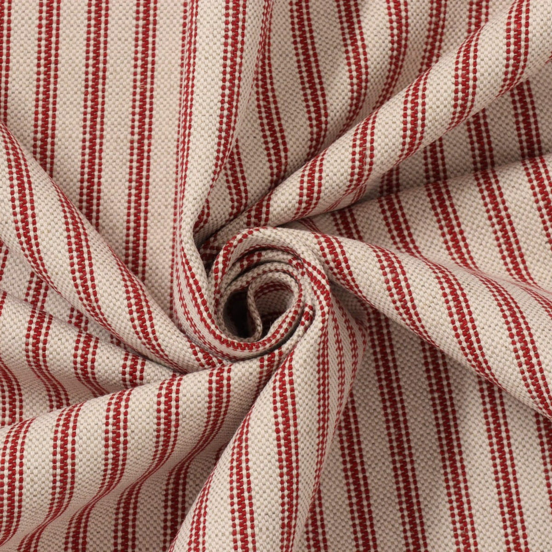 Bergen Ticking Stripe Red Fabric