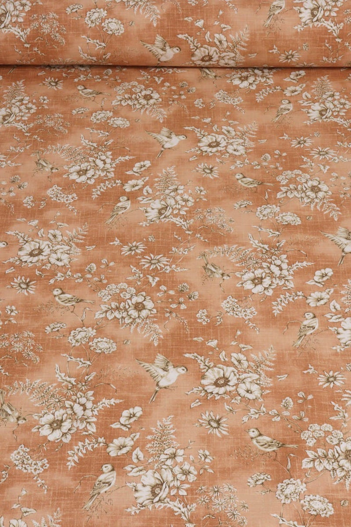 Clearance Finch Floral Toile Sandstone Fabric