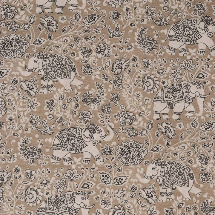 Clearance Kerela Elephant Cocoa Fabric