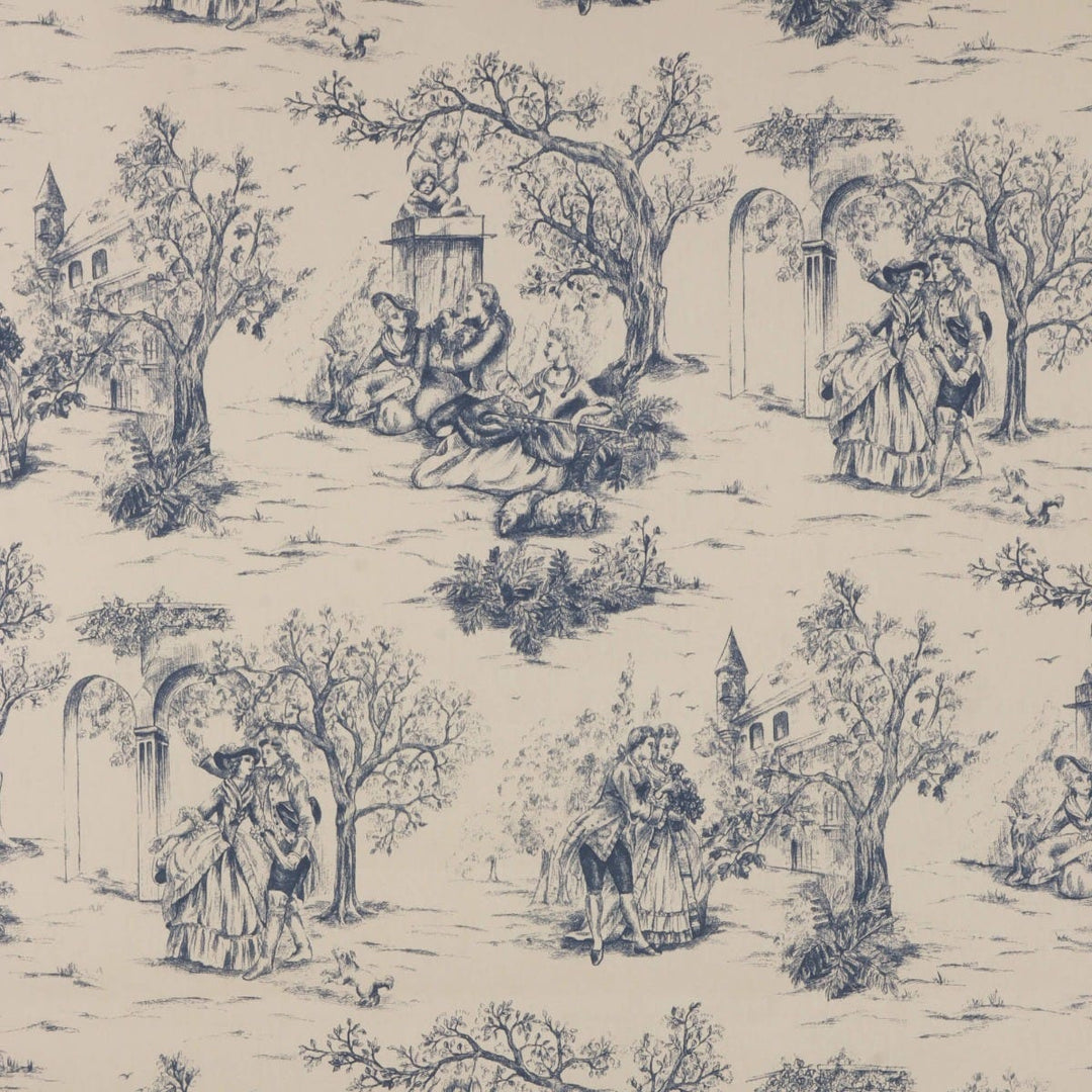 Lovers Toile Blue on Cream Fabric