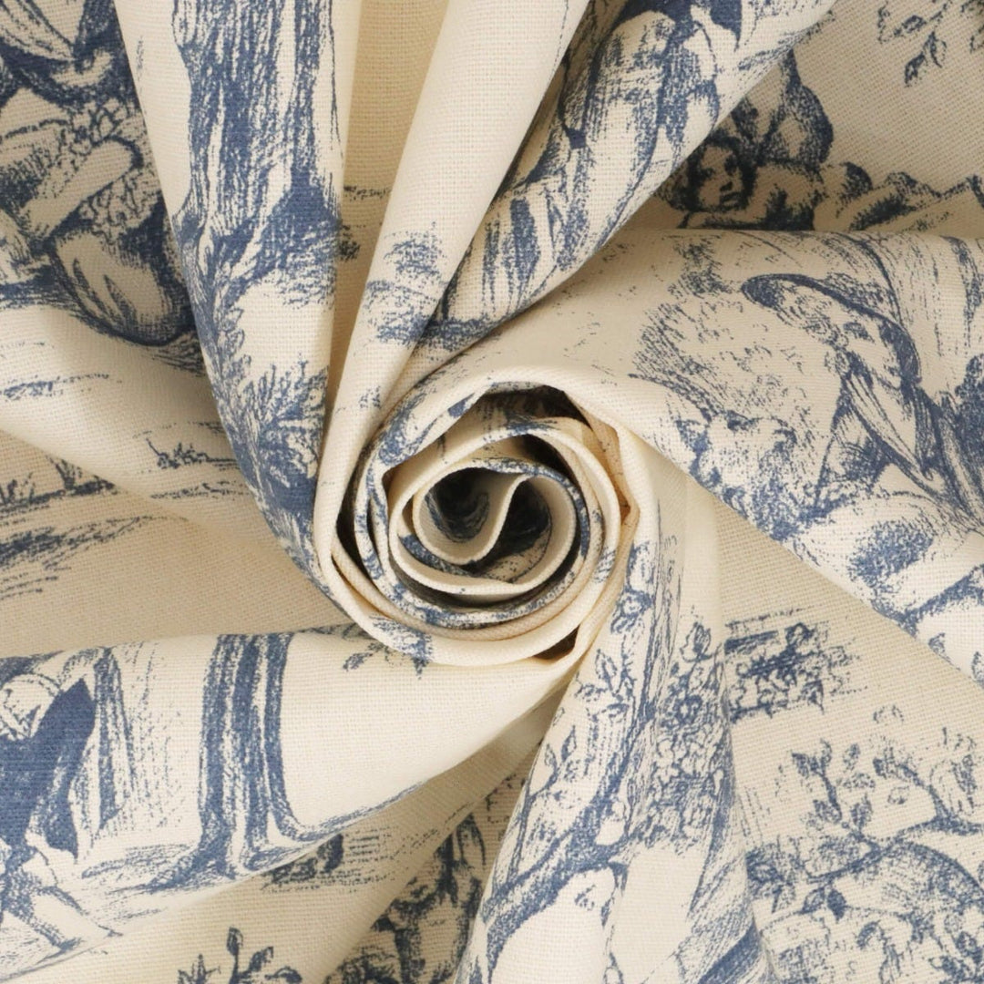 Lovers Toile Blue on Cream Fabric