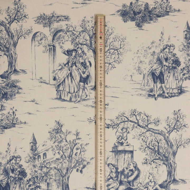 Lovers Toile Blue on Cream Fabric