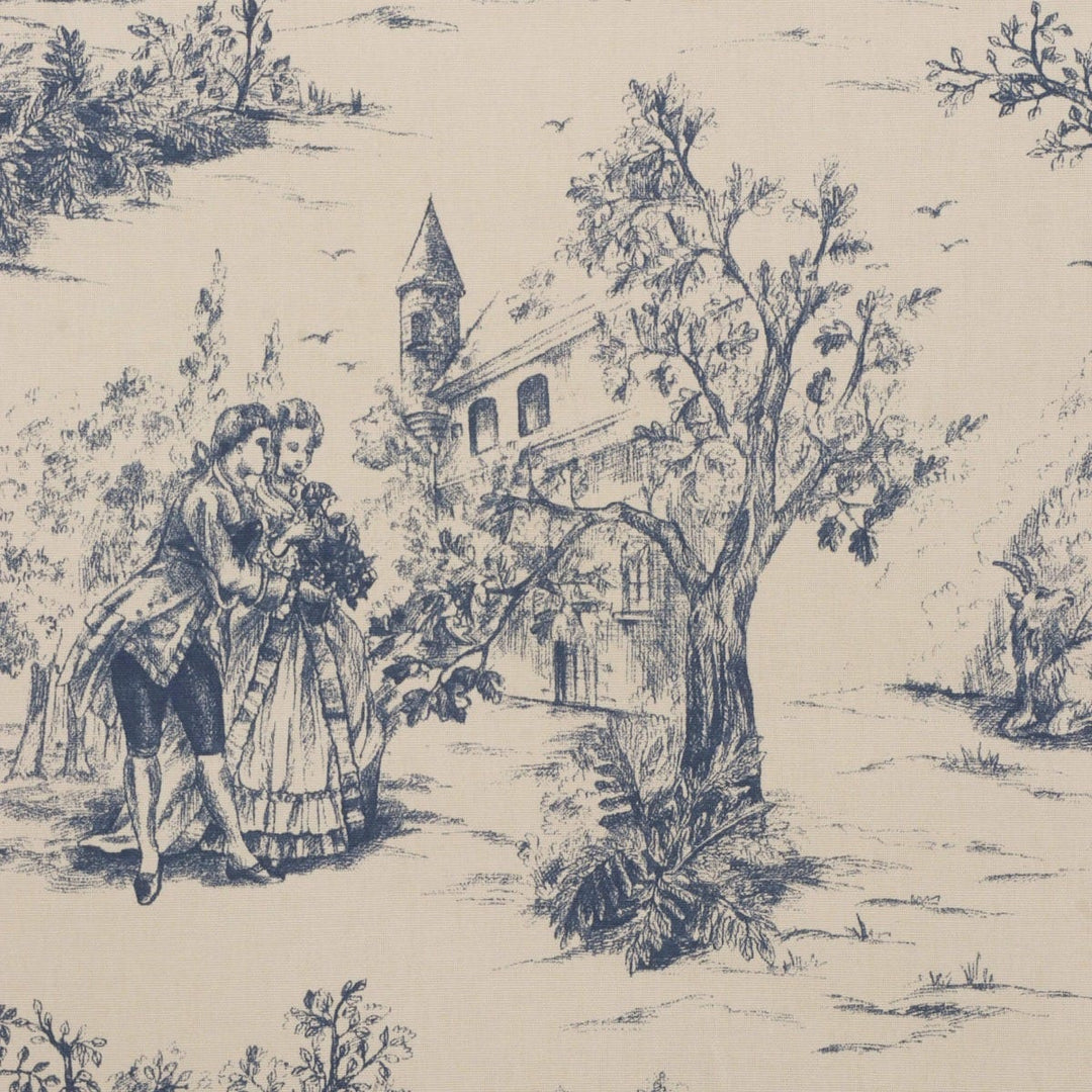 Lovers Toile Blue on Cream Fabric