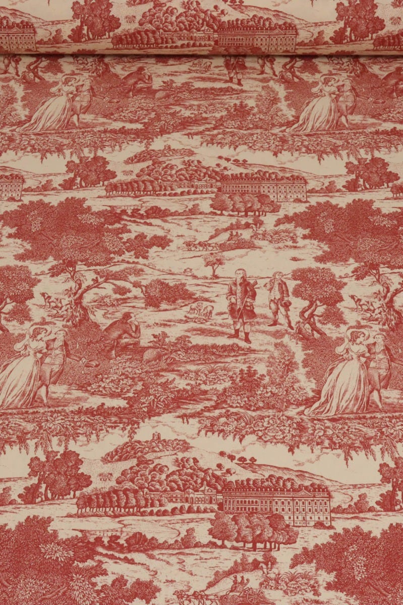 Chambord Toile Red on Cream Fabric