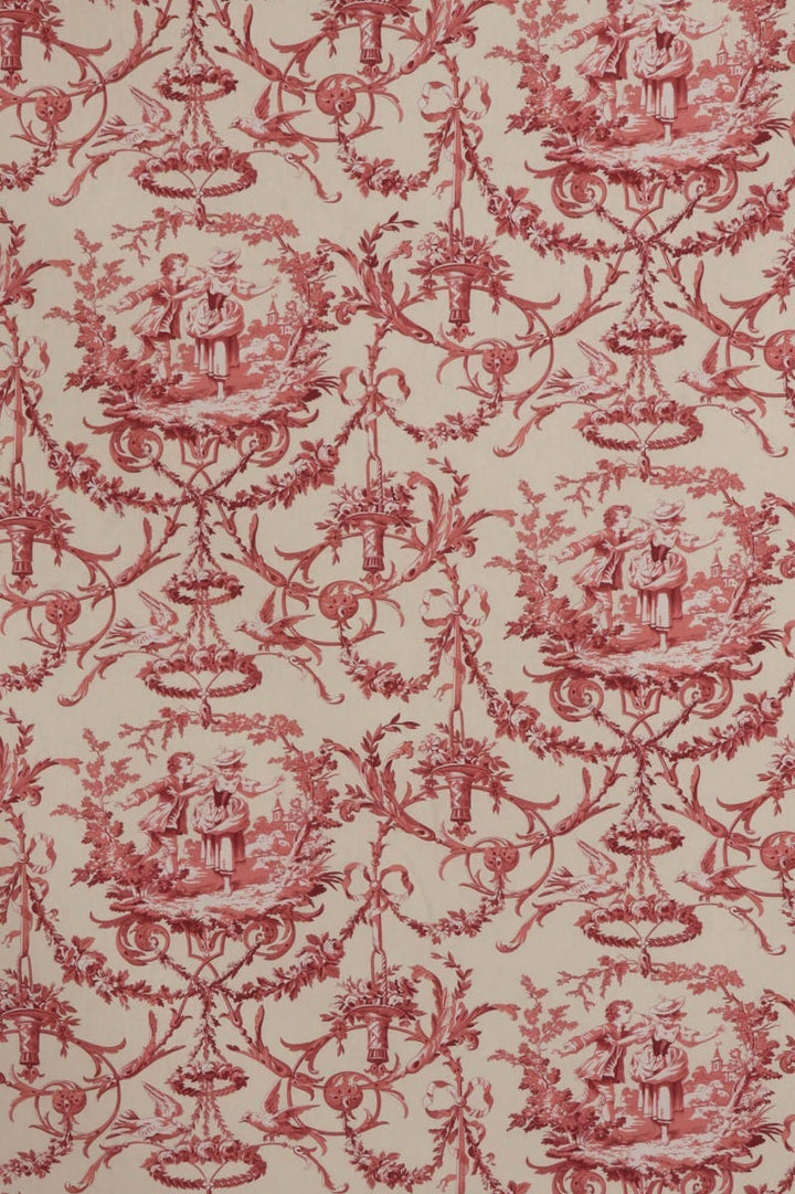 Double Width Fragonard Toile Red on Cream Fabric