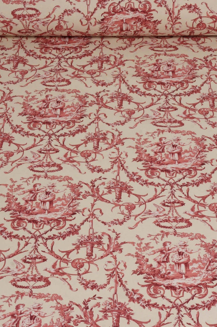 Double Width Fragonard Toile Red on Cream Fabric