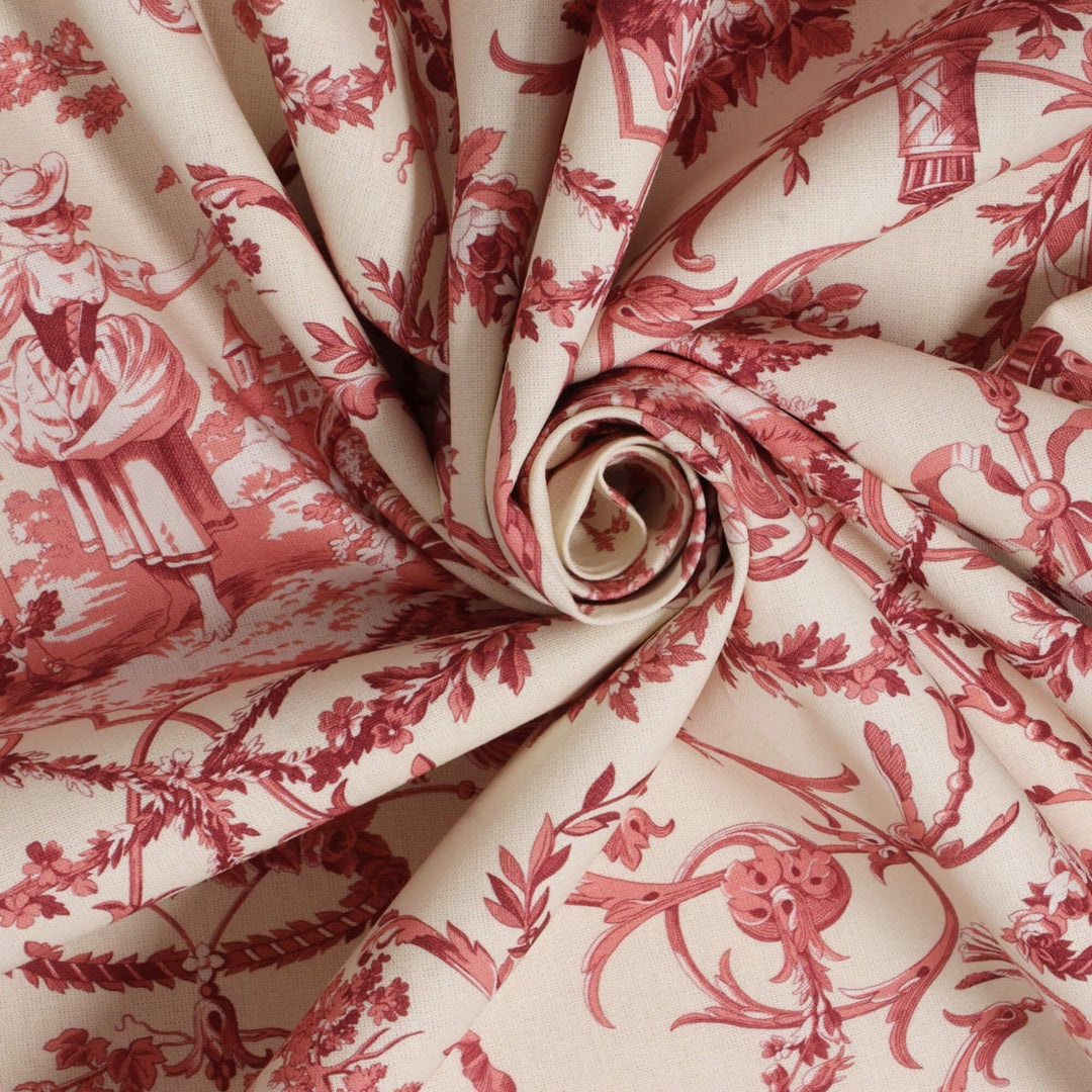 Double Width Fragonard Toile Red on Cream Fabric