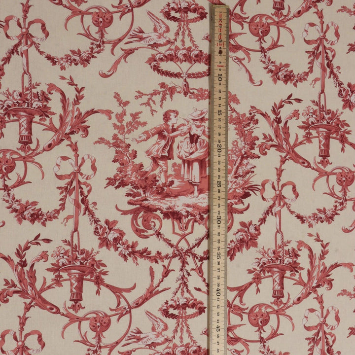 Double Width Fragonard Toile Red on Cream Fabric