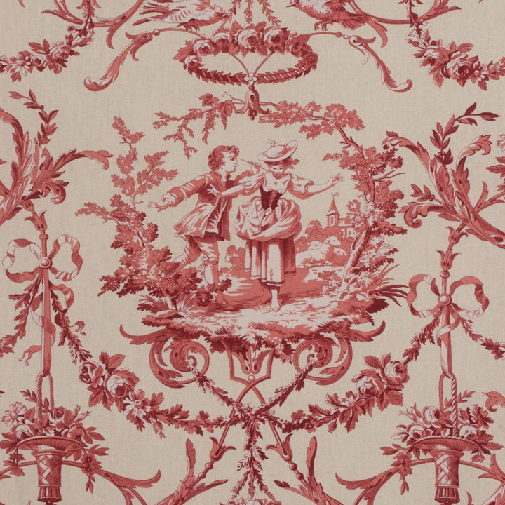 Double Width Fragonard Toile Red on Cream Fabric