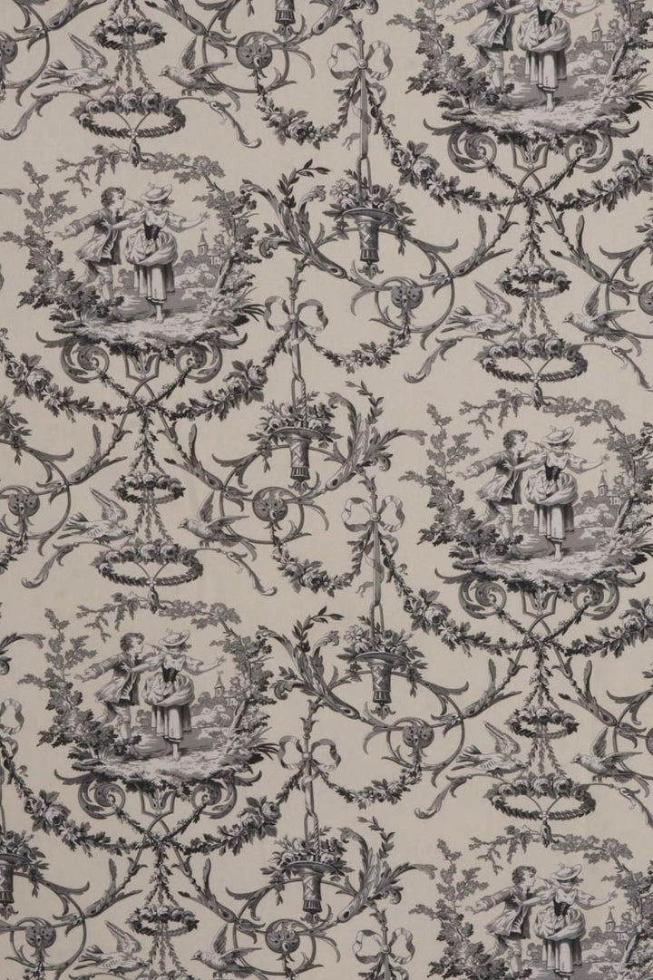 Double Width Fragonard Toile Charcoal on Cream Fabric