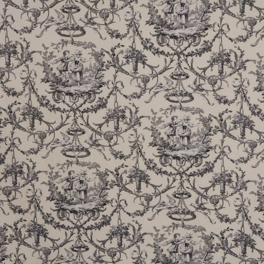 Double Width Fragonard Toile Charcoal on Cream Fabric