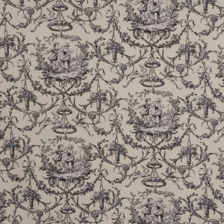 Double Width Fragonard Toile Charcoal on Cream Fabric