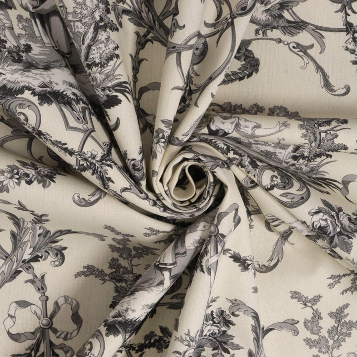 Double Width Fragonard Toile Charcoal on Cream Fabric