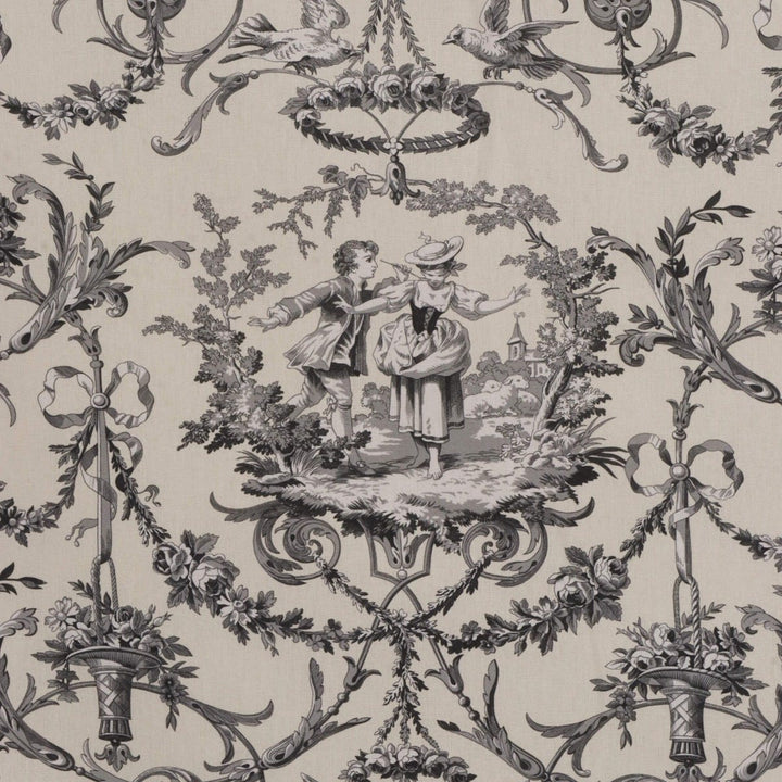 Double Width Fragonard Toile Charcoal on Cream Fabric