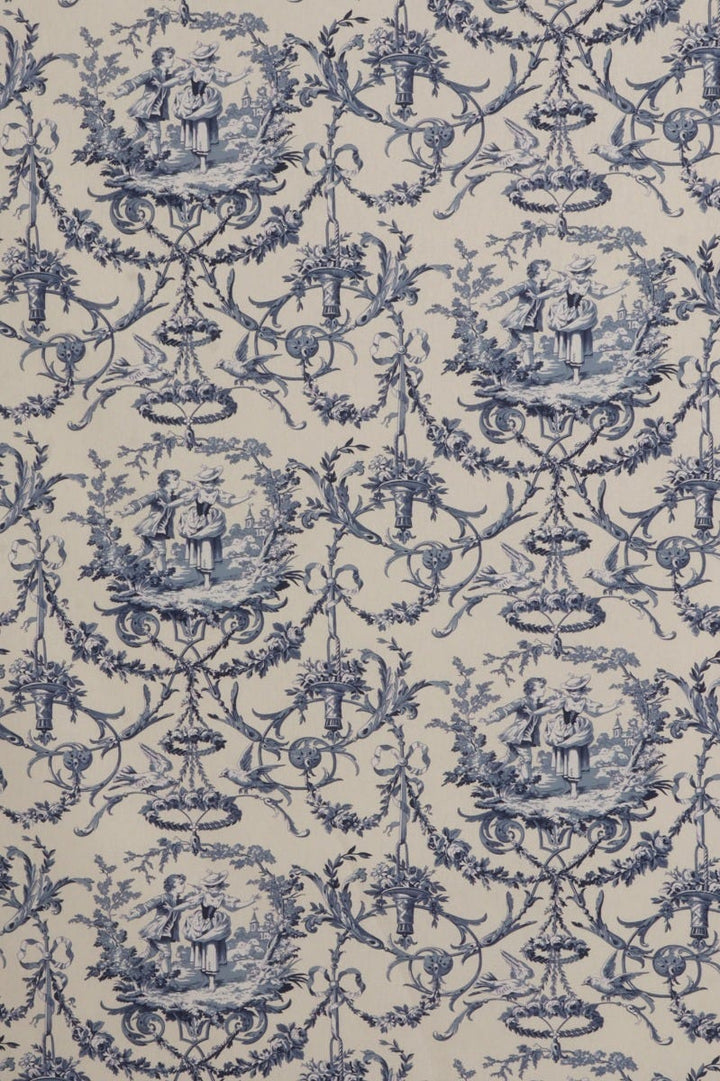 Double Width Fragonard Toile Blue on Cream Fabric