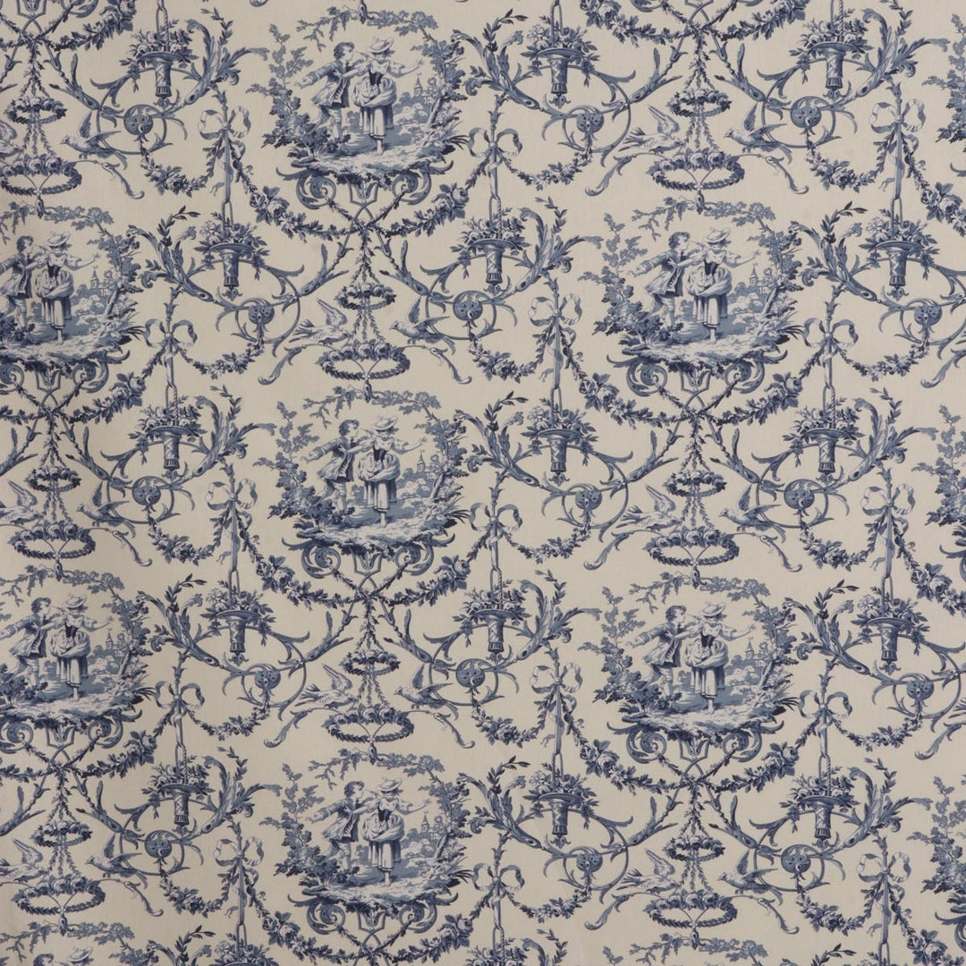 Double Width Fragonard Toile Blue on Cream Fabric